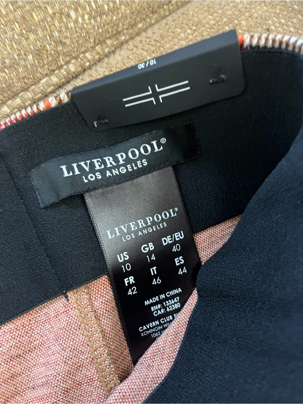 Liverpool Plaid Pencil Skirt in Black and Coral - Picture 3 of 3